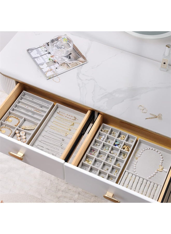 HOMESTAR Set of 4 Stackable Jewelry Organizer Trays for Drawers, Jewelry Drawer Inserts Container, Display Case Storage for Earring, Necklace, Rings, Bracelet, Grey - Image 5