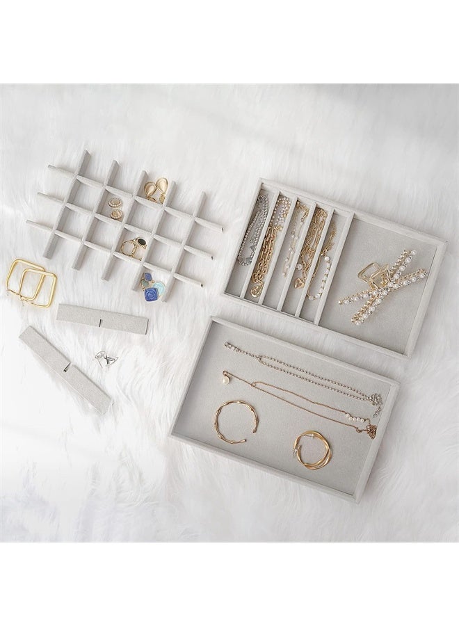 HOMESTAR Set of 4 Stackable Jewelry Organizer Trays for Drawers, Jewelry Drawer Inserts Container, Display Case Storage for Earring, Necklace, Rings, Bracelet, Grey - Image 2