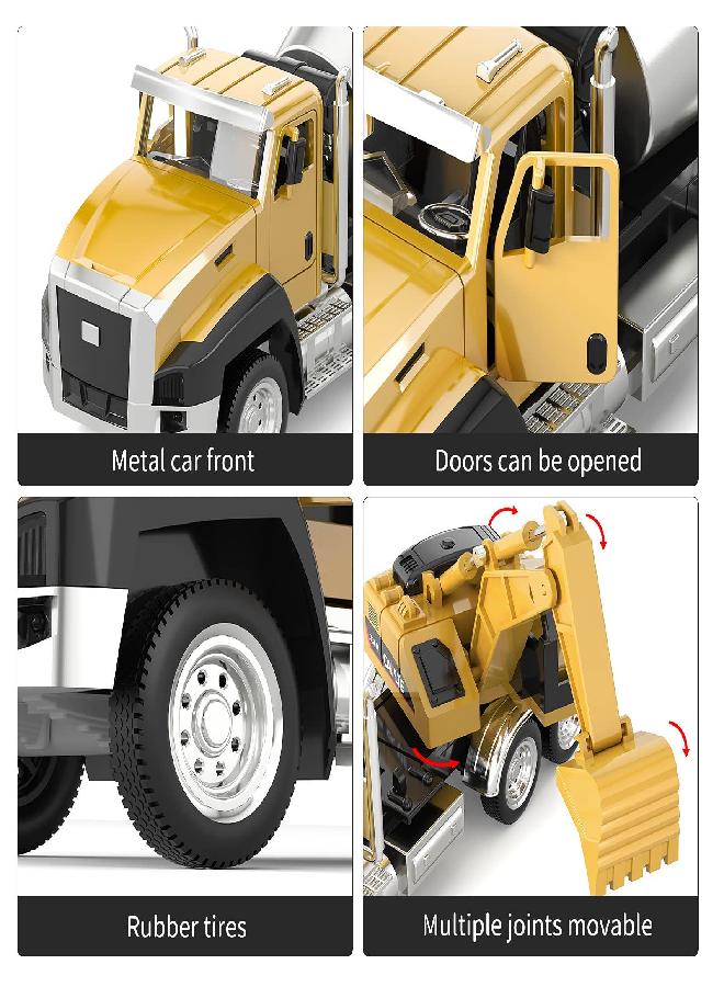 TEMI 3 Pack of Diecast Engineering Construction Vehicles, Dump Truck, Digger, Mixer Truck, 1/50 Scale Metal Collectible Model Cars, Pull Back Car Toys with Opening Doors for Boys and Girls - Image 2
