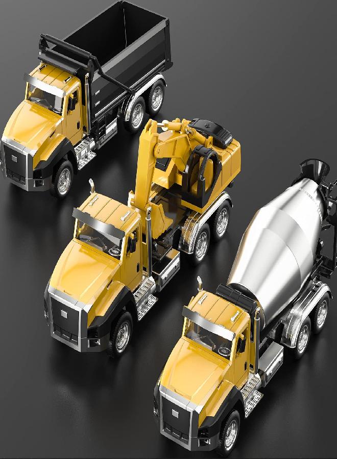 TEMI 3 Pack of Diecast Engineering Construction Vehicles, Dump Truck, Digger, Mixer Truck, 1/50 Scale Metal Collectible Model Cars, Pull Back Car Toys with Opening Doors for Boys and Girls - Image 1