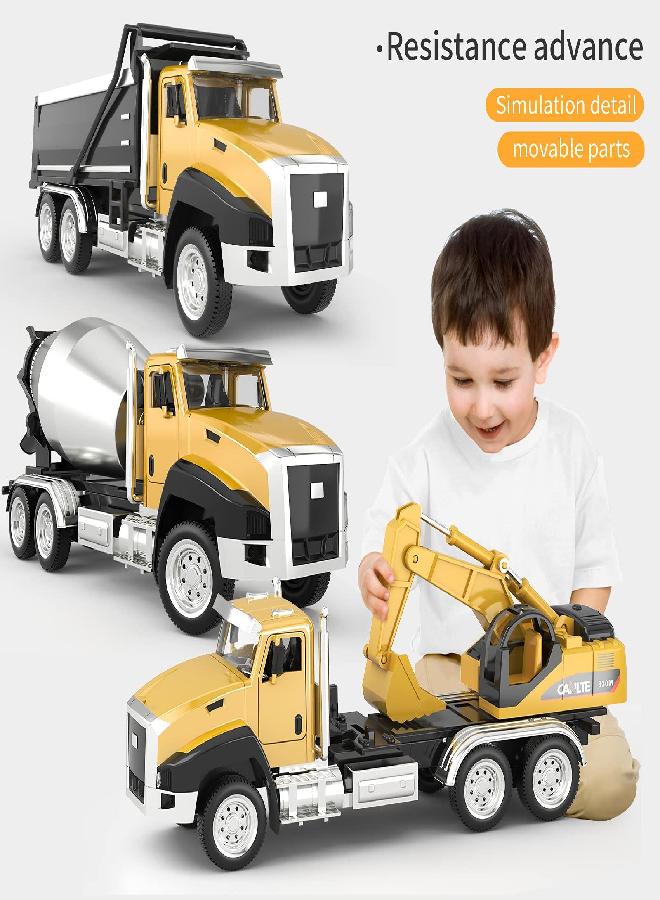 TEMI 3 Pack of Diecast Engineering Construction Vehicles, Dump Truck, Digger, Mixer Truck, 1/50 Scale Metal Collectible Model Cars, Pull Back Car Toys with Opening Doors for Boys and Girls - Image 3