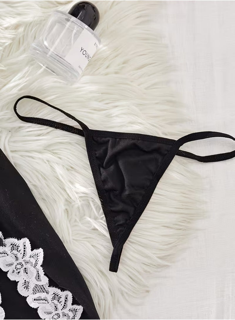 لاسيدو فستان  للمرأة مع حزام على الملابس الداخلية، شفافة المنزل بيجاما مريحة، عميق V-Neck تنورة قصيرة (L) - Image 5