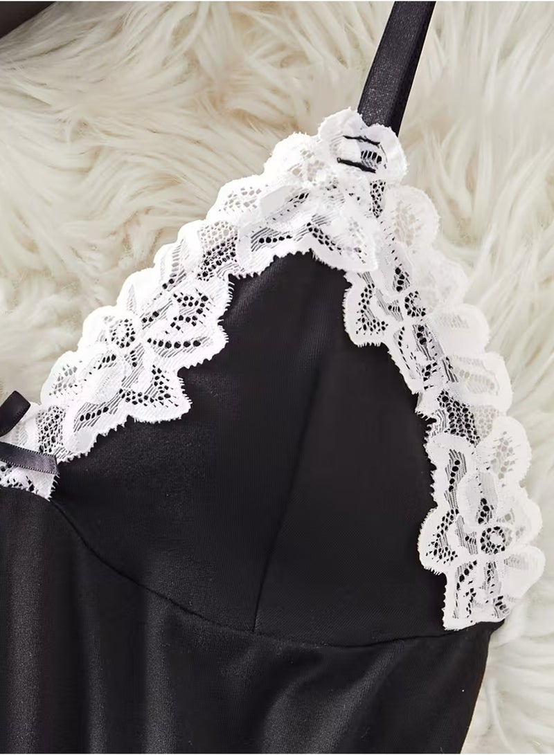 لاسيدو فستان  للمرأة مع حزام على الملابس الداخلية، شفافة المنزل بيجاما مريحة، عميق V-Neck تنورة قصيرة (L) - Image 3