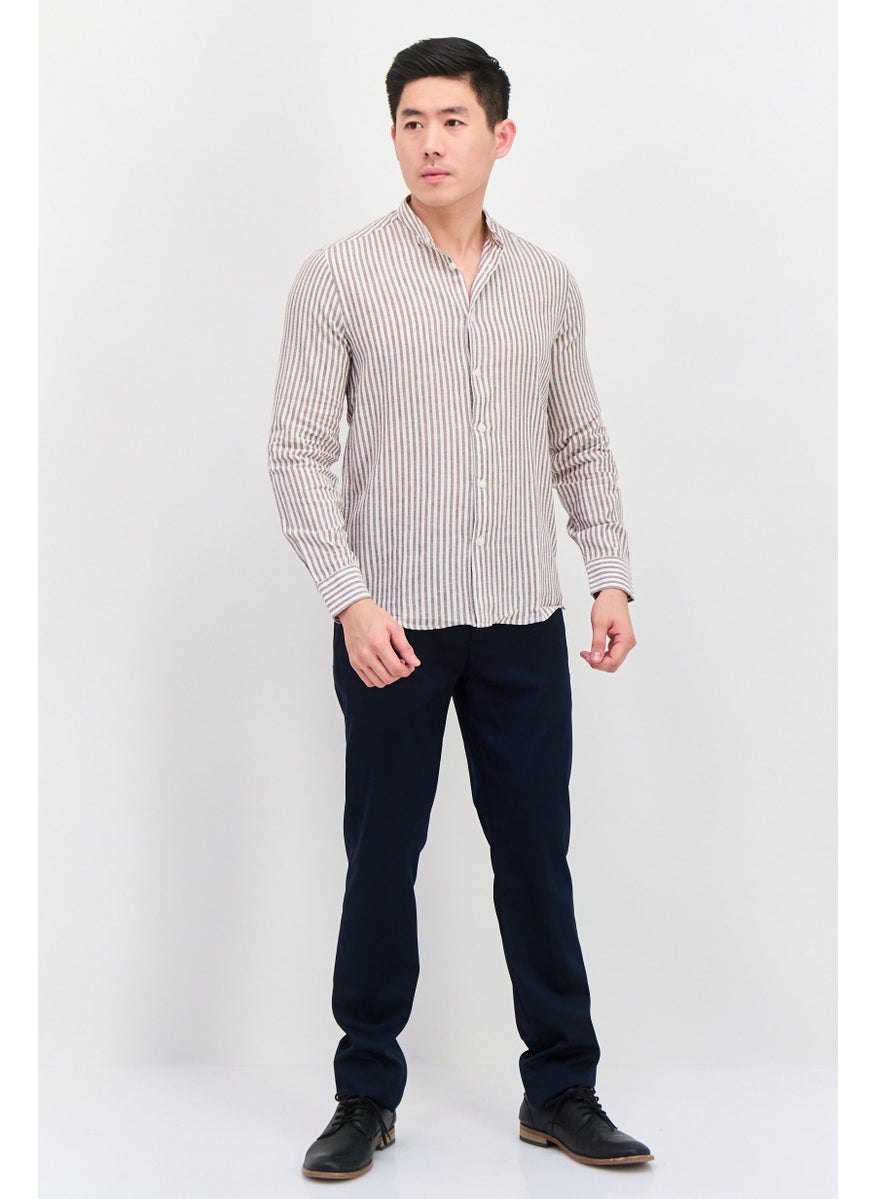 Gazzarrini Men Regular Fit Stripe Long Sleeves Casual Shirt, Off White  - Image 2