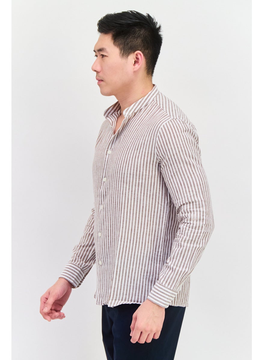Gazzarrini Men Regular Fit Stripe Long Sleeves Casual Shirt, Off White  - Image 4