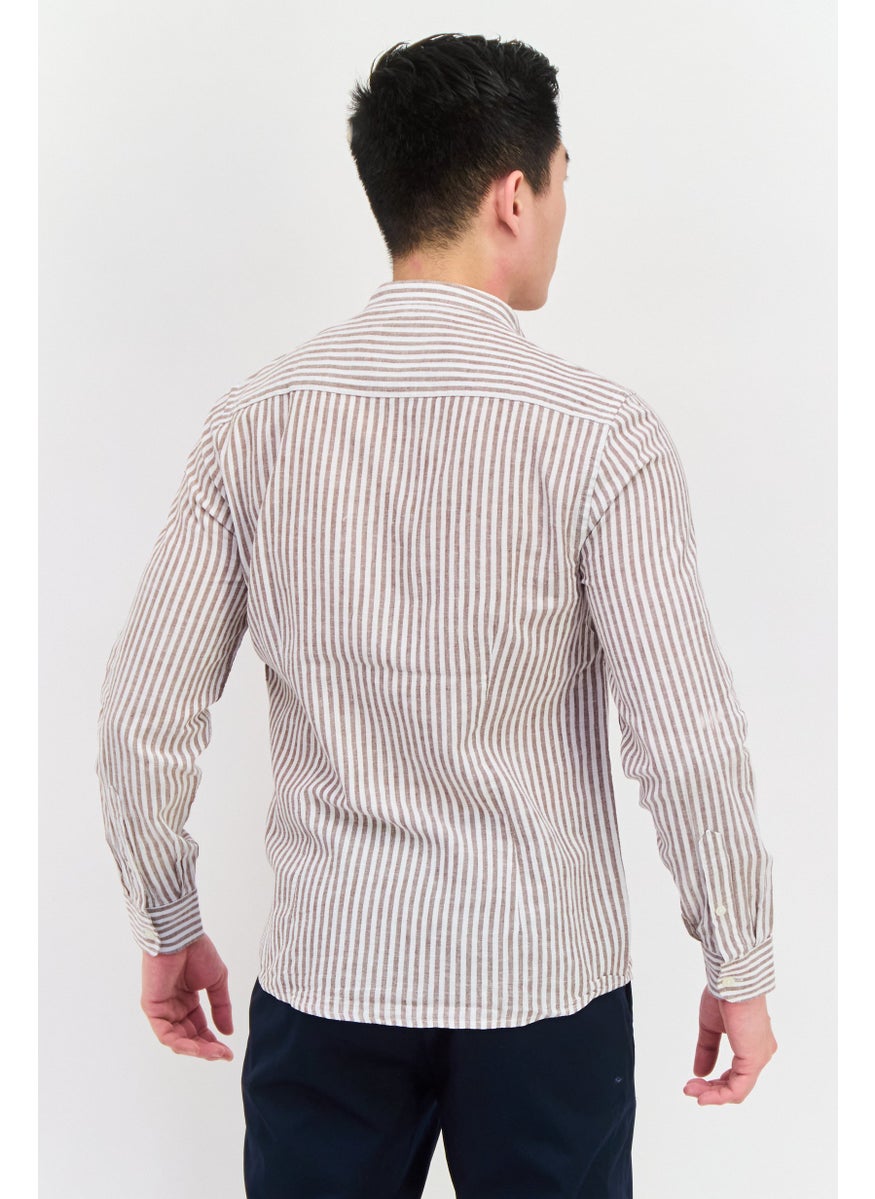 Gazzarrini Men Regular Fit Stripe Long Sleeves Casual Shirt, Off White  - Image 3