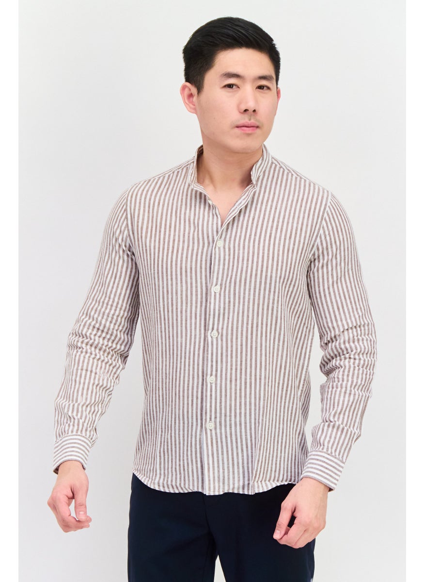 Gazzarrini Men Regular Fit Stripe Long Sleeves Casual Shirt, Off White  - Image 1