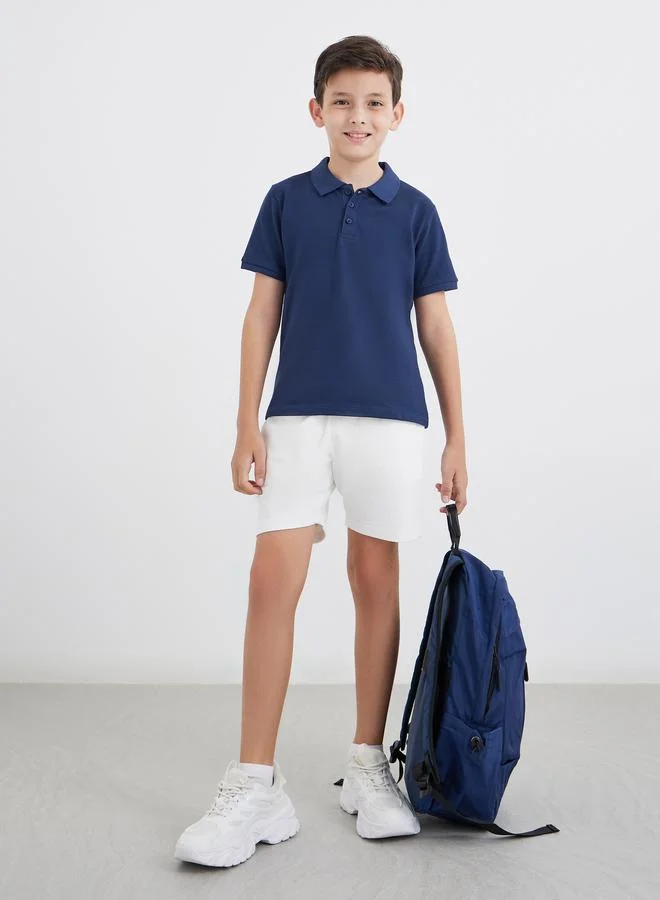 Styli Styli Boys Navy Blue Cotton Polo T-Shirt