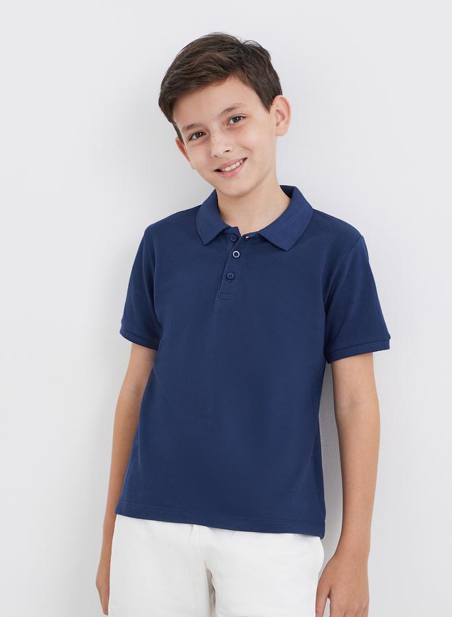 Styli Boys Navy Blue Cotton Polo T-Shirt - Image 1