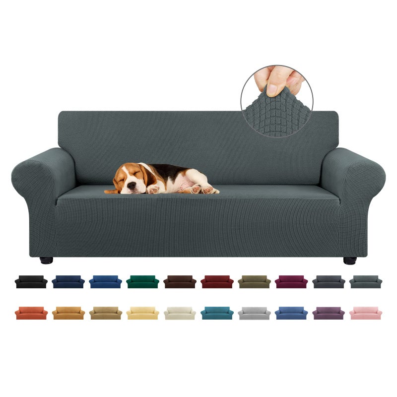 KEKUOU Stretch Sofa Cover Slipcover ï¼ŒCouch Covers for 3 Cushion Couch Sofa (78"-94") Furniture Protector 3 Seater Sofa with Elastic Bottom for Kids,Dog, Jacquard Small Checked(Large,Grey) - Image 1