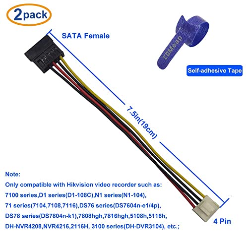 COMeap (2-Pack SATA Power Cable for Hikvision Video Recorder, 4 Pin to SATA Hard Drive HDD Power Adapter 7.5-in(19cm) - Image 2