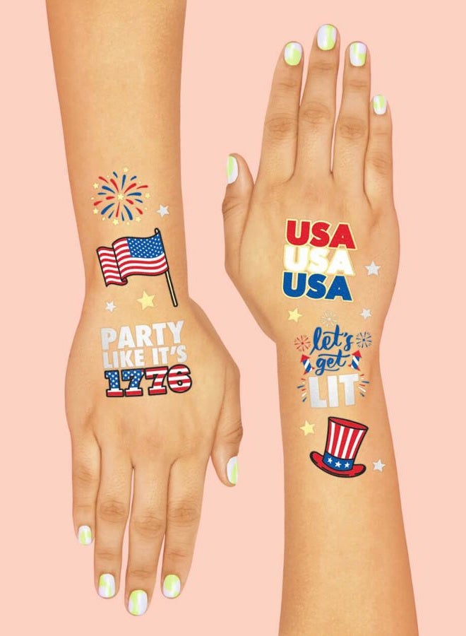 xo, Fetti Fourth of July Decorations Flash Tattoos - 30 styles Memorial Day, Independence Day, Red White and Blue Party Supplies, 4th of July, USA Flag, Labour Day - Image 4