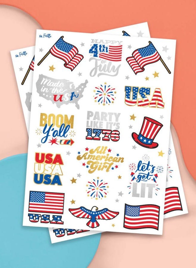 xo, Fetti Fourth of July Decorations Flash Tattoos - 30 styles Memorial Day, Independence Day, Red White and Blue Party Supplies, 4th of July, USA Flag, Labour Day - Image 2