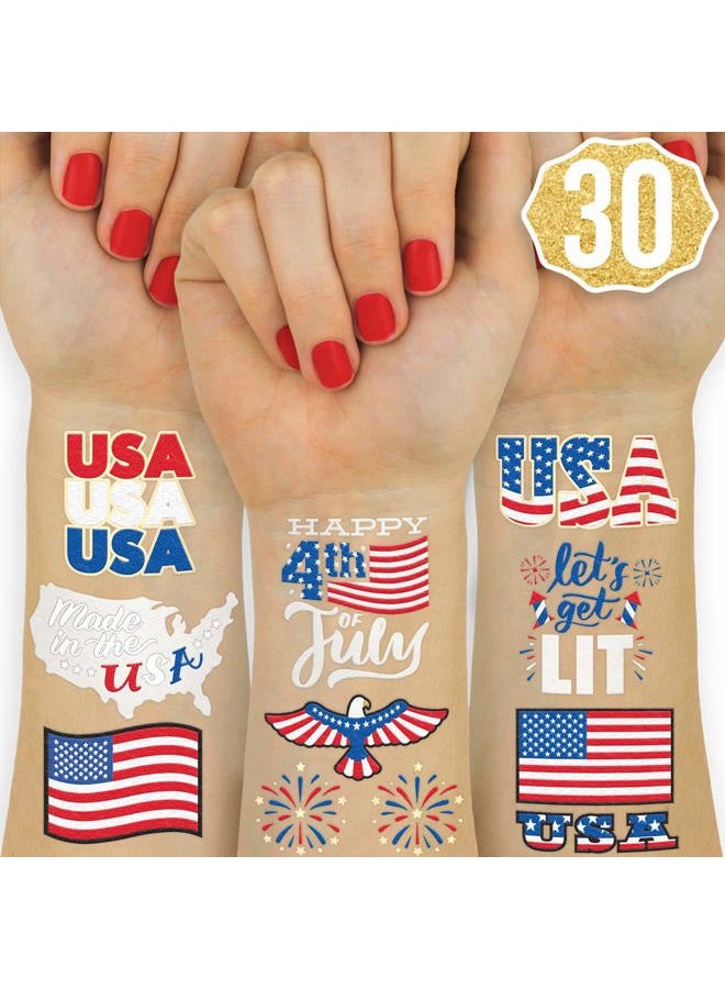 xo, Fetti Fourth of July Decorations Flash Tattoos - 30 styles Memorial Day, Independence Day, Red White and Blue Party Supplies, 4th of July, USA Flag, Labour Day - Image 1