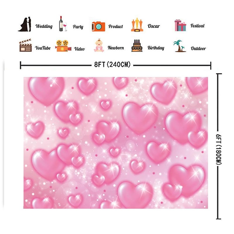 CHAIYA 7x5ft Early 2000s Photography Backdrop Pink Hearts Romantic Valentine's Day Background Baby Shower Birthday Girl Party Banner Decor Supplies - Image 5
