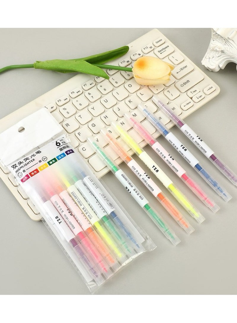 Generic 6 pcs Cute Pastel Highlighter Pen Set Double Head, for Children's Handbook, Note Number, Stroke, Marker Pen, Student Stationery  - Image 2