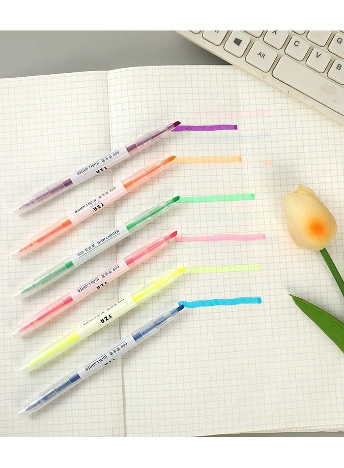 Generic 6 pcs Cute Pastel Highlighter Pen Set Double Head, for Children's Handbook, Note Number, Stroke, Marker Pen, Student Stationery  - Image 1