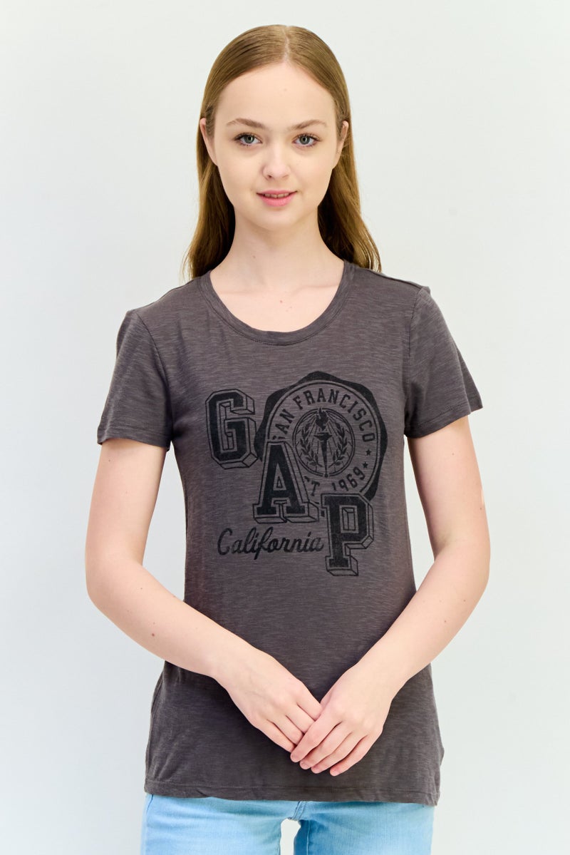 GAP Women Round Neck Short Sleeves Graphic Print T-Shirt, Grey - Image 1