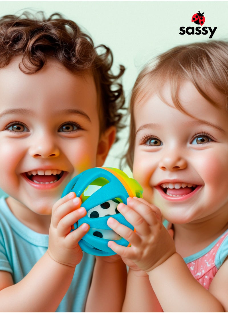 Sassy - Sassy Squish & Chime Ball - Soft, Colorful Sensory Toy for Babies 0+ Months, BPA-Free, Enhances Motor Skills and Auditory Development - Image 1