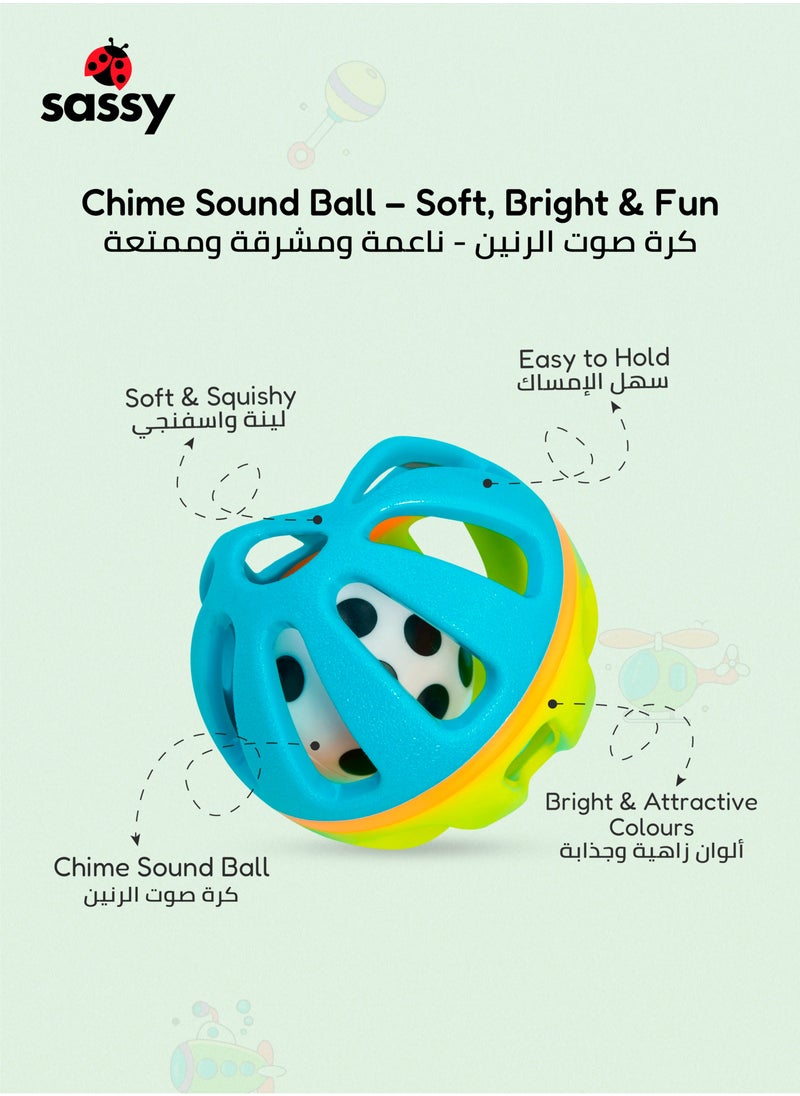 Sassy - Sassy Squish & Chime Ball - Soft, Colorful Sensory Toy for Babies 0+ Months, BPA-Free, Enhances Motor Skills and Auditory Development - Image 1