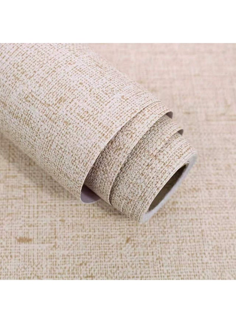 YMSM 40CM*500CM Linen Texture Beige Vinyl Self-Adhesive Wallpaper, Waterproof Oil-Proof Easy to Clean, Bedroom Living Room Kitchen Wall Decoration, Desk Cabinet Countertop Home Decoration, Easy Tear Easy Stick - Image 1
