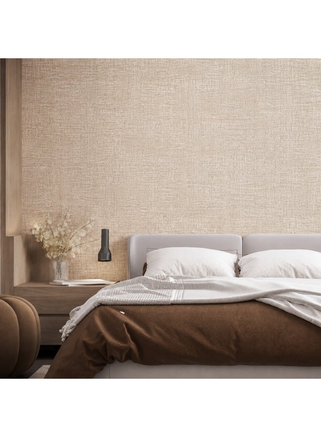 YMSM 40CM*500CM Linen Texture Beige Vinyl Self-Adhesive Wallpaper, Waterproof Oil-Proof Easy to Clean, Bedroom Living Room Kitchen Wall Decoration, Desk Cabinet Countertop Home Decoration, Easy Tear Easy Stick - Image 2