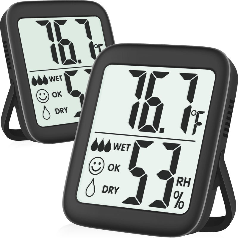 Antonki 2 Pack Room Thermometer for Home Indoor Hygrometer Humidity Meter Gauge Digital Temperature and Humidity Sensor Monitor for House Terrarium Incubator Greenhouse  Battery Included