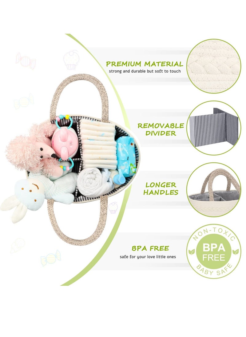 MIXDE Diaper Caddy Organizer for Baby, Cotton Rope Baby Gift Basket, Portable Diaper Organizer for changing table, Diaper Nursery Storage Organizer for Baby Stuff, Baby Shower Gifts for Newborn  - Image 2