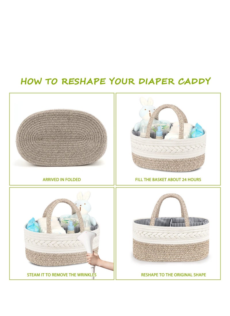 MIXDE Diaper Caddy Organizer for Baby, Cotton Rope Baby Gift Basket, Portable Diaper Organizer for changing table, Diaper Nursery Storage Organizer for Baby Stuff, Baby Shower Gifts for Newborn  - Image 3