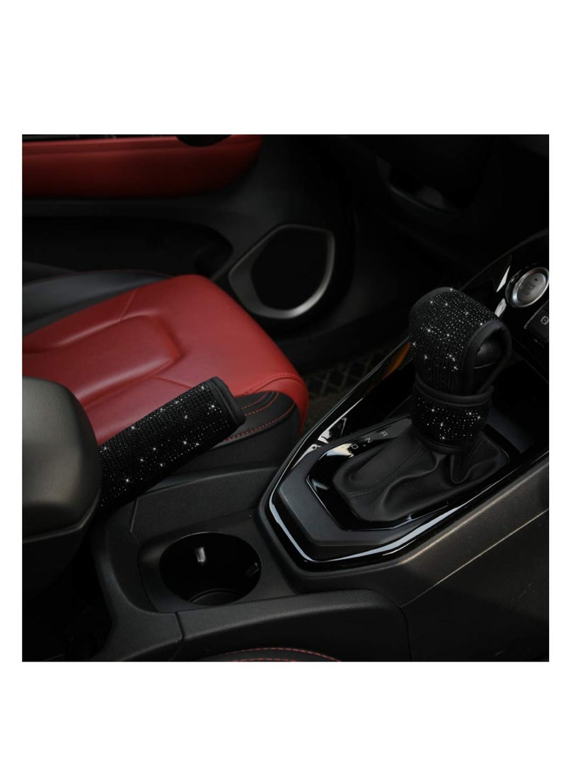 Soft Velvet Seat Belt Shoulder Pads with Bling Rhinestones, Comfortable Driving Accessories, Crystal Handbrake Cover, and Bling Ring Set - 4 Pack Universal Fit for Women. - Image 3