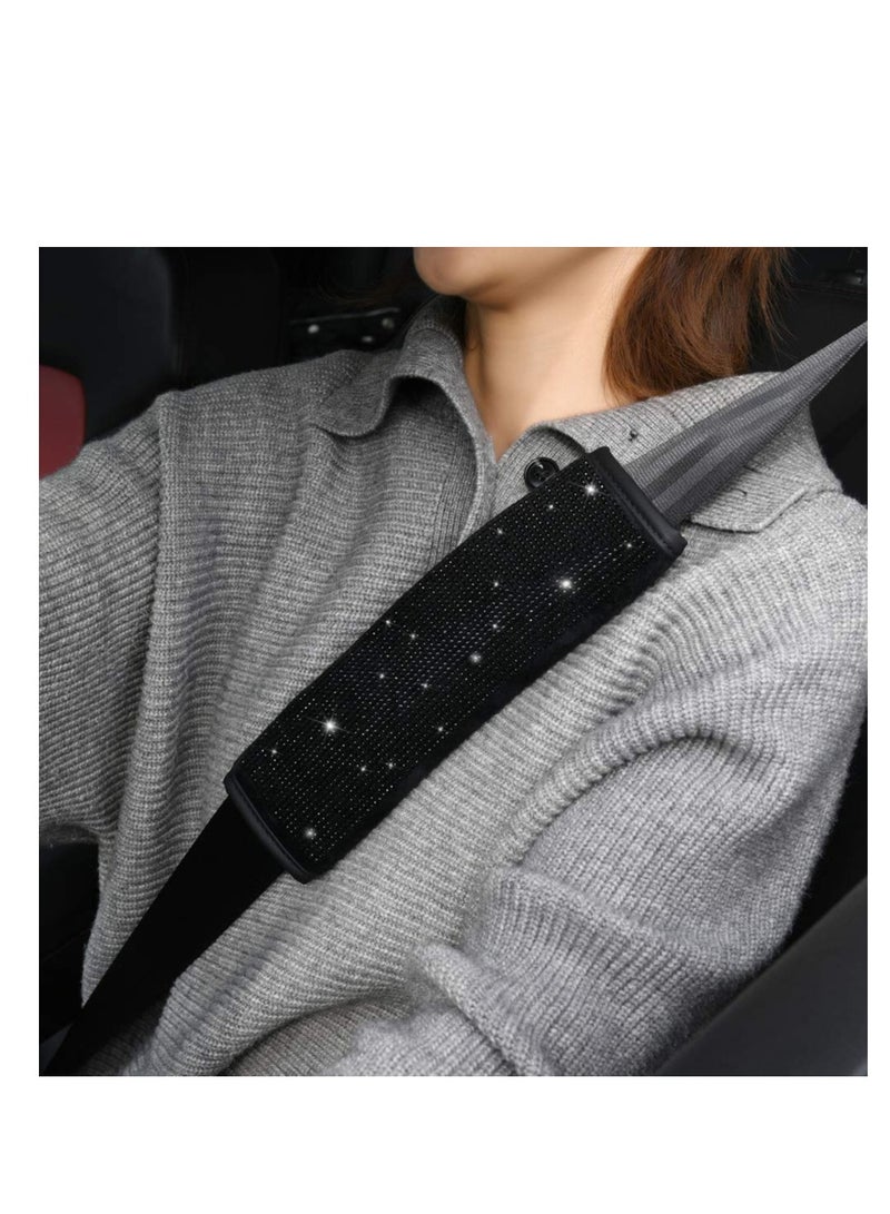 Soft Velvet Seat Belt Shoulder Pads with Bling Rhinestones, Comfortable Driving Accessories, Crystal Handbrake Cover, and Bling Ring Set - 4 Pack Universal Fit for Women. - Image 2