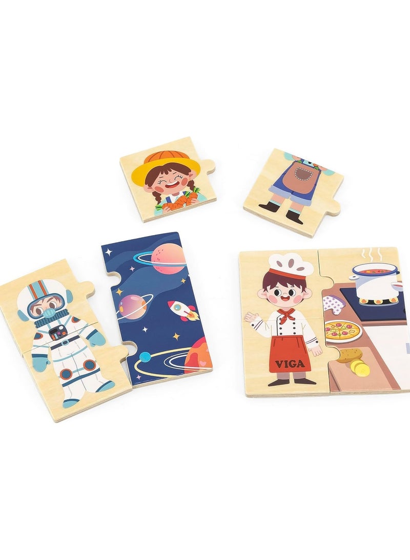 Viga Wooden Jigsaws Puzzle Matching Professions Puzzle Set - Image 2