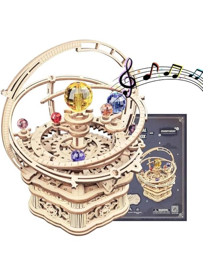 3D Puzzles for Adults Orrery Music Box Wooden Model Building Set, DIY Wood Craft Kit Solar System Kit STEM Toys Gifts for Teens Boys/Girls Hobbies for Man/Woman - Image 1