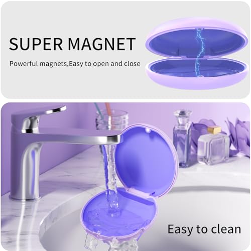 HEMILAB 2 Pack Retainer Case, Slim Aligner Case, Compatible with Invisalign, Mouth Guard Case, Cute Orthodontic Retainer Case with Retainer Removal Tool and Brush, Purple - Image 3