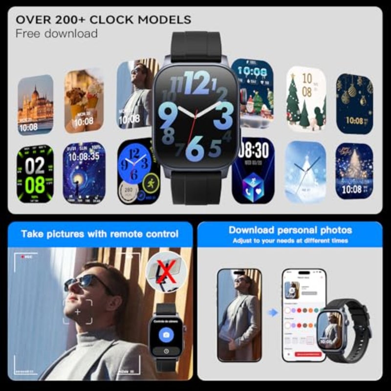 ساعة ذكية باللون الأسود، شاشة AMOLED HD مقاس 2.1 بوصة، نظام تحديد المواقع العالمي (GPS)، مكالمات ورسائل نصية عبر البلوتوث، 150 وضعًا رياضيًا، مقاومة للماء 5ATM، ساعات ذكية للرجال والنساء Android iOS Ks 3 - Image 3