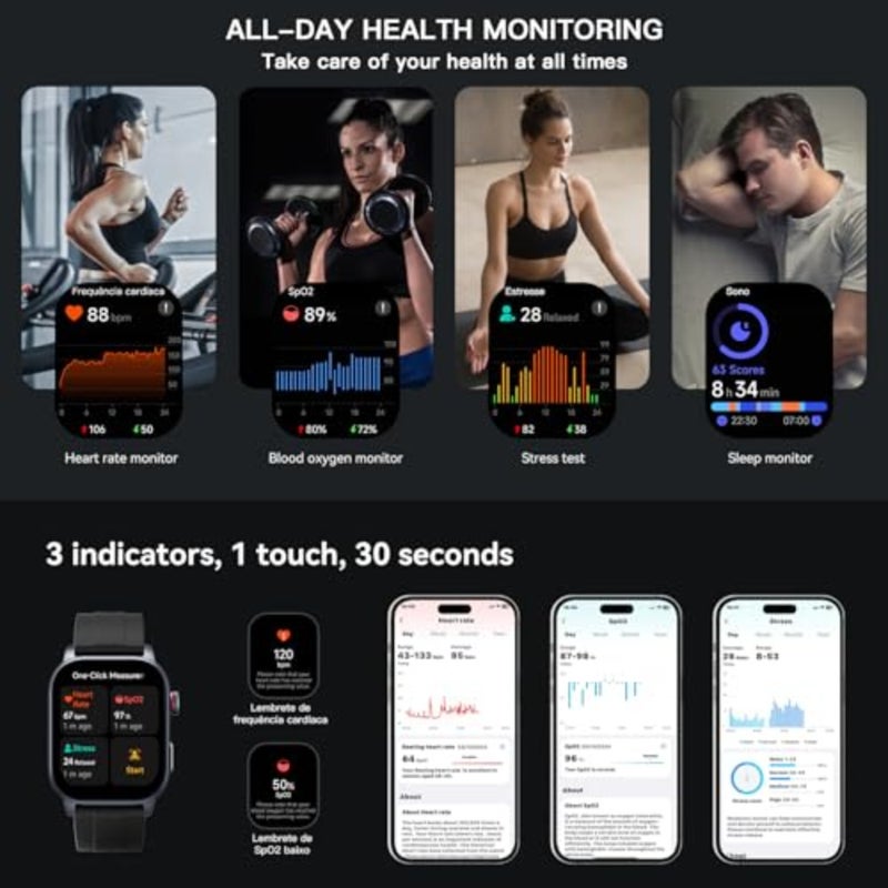 ساعة ذكية باللون الأسود، شاشة AMOLED HD مقاس 2.1 بوصة، نظام تحديد المواقع العالمي (GPS)، مكالمات ورسائل نصية عبر البلوتوث، 150 وضعًا رياضيًا، مقاومة للماء 5ATM، ساعات ذكية للرجال والنساء Android iOS Ks 3 - Image 4