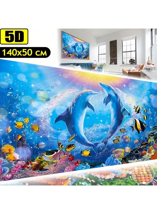 Dolphin 5D Diamond Painting Kit 140x50cm Full Round Drill DIY Home Decor - Image 1