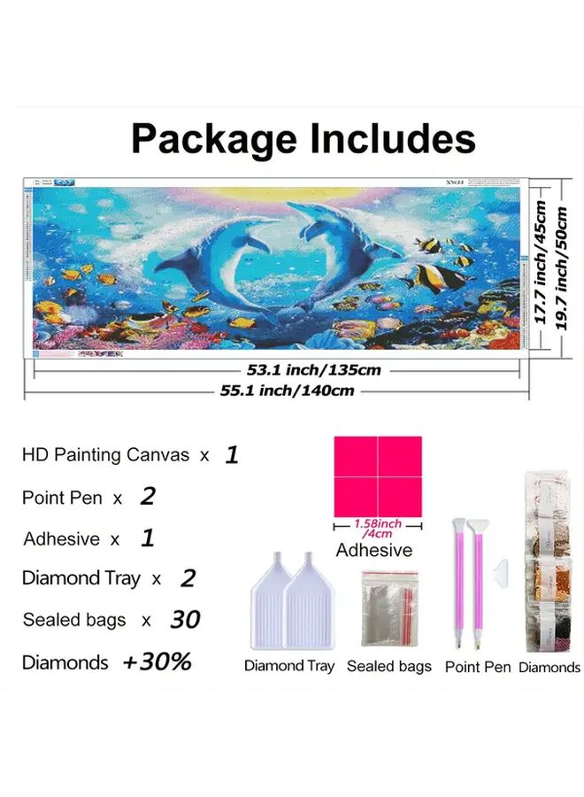 Dolphin 5D Diamond Painting Kit 140x50cm Full Round Drill DIY Home Decor - Image 2