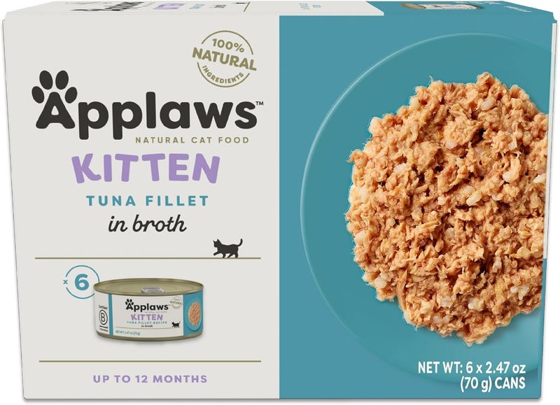 Applaws Natural Wet Kitten Food in Broth, Limited Ingredient Canned Wet Kitten Food, No Additives, Made with Natural Ingredients, Tuna Fillet in Broth (6 x 2.47oz Cans) - Image 1
