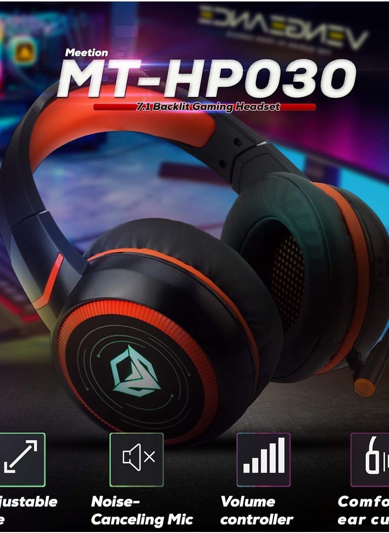 Meetion MEETION HP030 Wired Gaming Headphone Black with HIFI 7.1 Surround Sound, 10~20,000Hz Frequency Response, LED Backlit, Noise-Canceling Mic, Comfortable Earcups, Adjustable Headband, Gold Plated USB  - Image 2