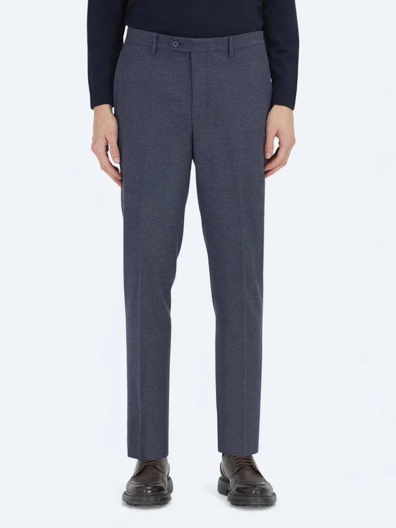 Kip Light Navy Blue Weaving Fitted Fit Classical Trousers