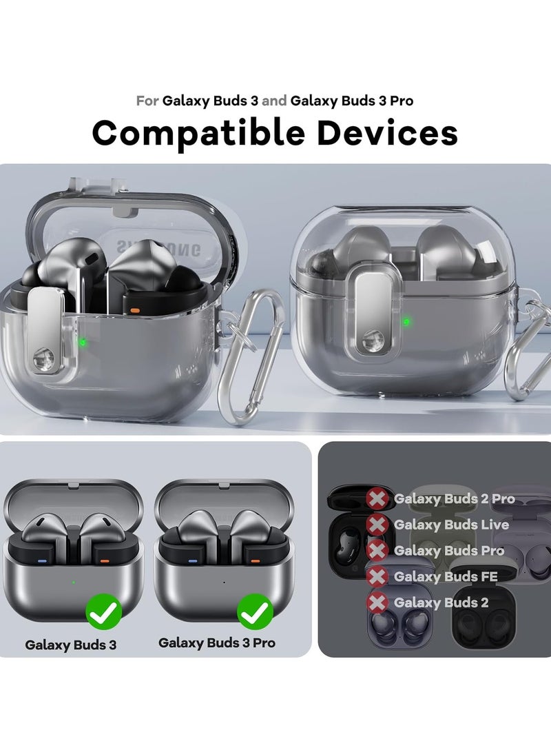 Compatible with Samsung Galaxy Bud 3 Pro Case/Buds3 Case Cover Clear, Transparent TPU Galaxy Buds Pro 3 Protective Cover Men Women with Carabiner, Clear Black - Image 2