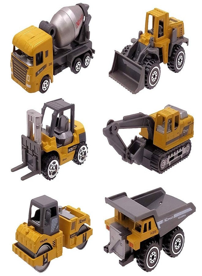 Dreamon Kids Diecast Construction Vehicles Metal Engineering Cars Set Toys Play Trucks for Boys Age 3 4 Birthday Party Supplies Cake Topper (Pack of 6) - Image 1