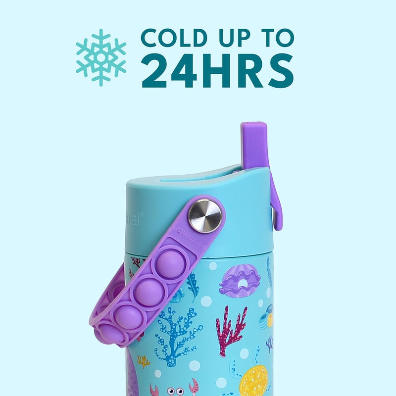 Elemental Insulated Kids Water Bottle, Stainless Steel Water Bottle with Straw Lid & Pop-It Handle, Leak-Proof Water Bottles for School, Boys or Girls, Travelling and Sports, 18oz - Mermaid - Image 3