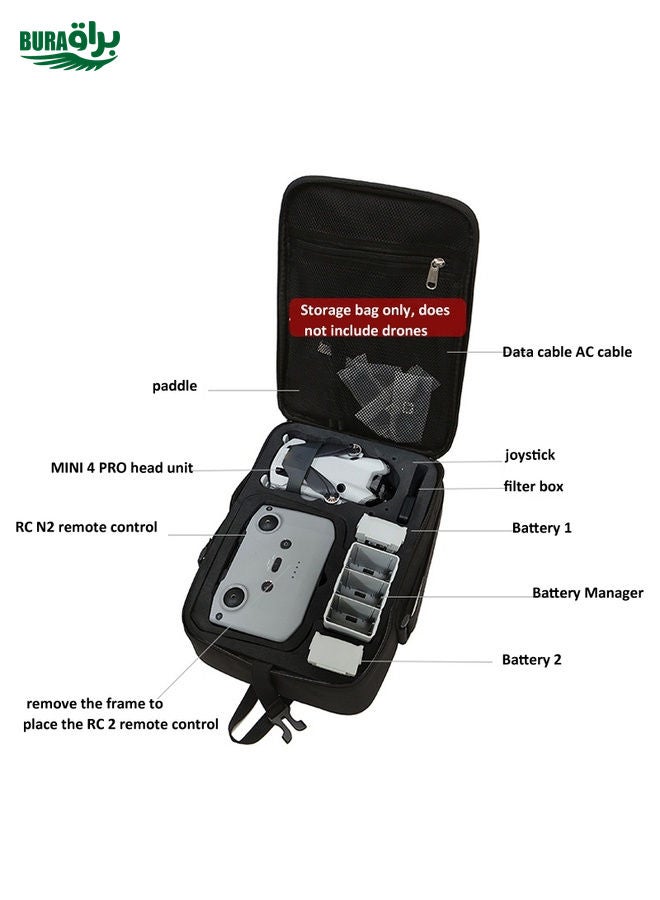 BURAQ For DJI Mini 4 Pro BKANO Storage Bag Shoulder Bag Messenger Bag Suitcase(Black) - Image 5