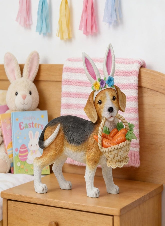 Cynkeyee Dog Garden Statue Decoration - Cute Puppy Beagle Statues with Bunny Ears Carrot Basket Figurines for Tabletop Self Floor Indoor Decor 11.5x4x10.5 inch - Image 3