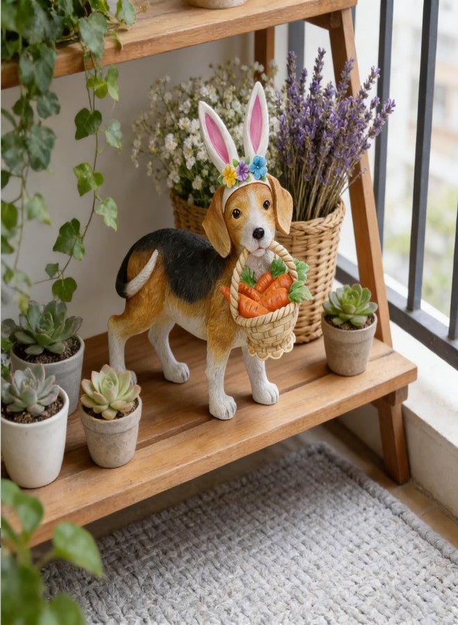 Cynkeyee Dog Garden Statue Decoration - Cute Puppy Beagle Statues with Bunny Ears Carrot Basket Figurines for Tabletop Self Floor Indoor Decor 11.5x4x10.5 inch - Image 5