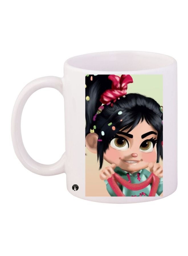 RYN Cartoon Girl Printed Coffee Mug White/Beige/Black 11ounce