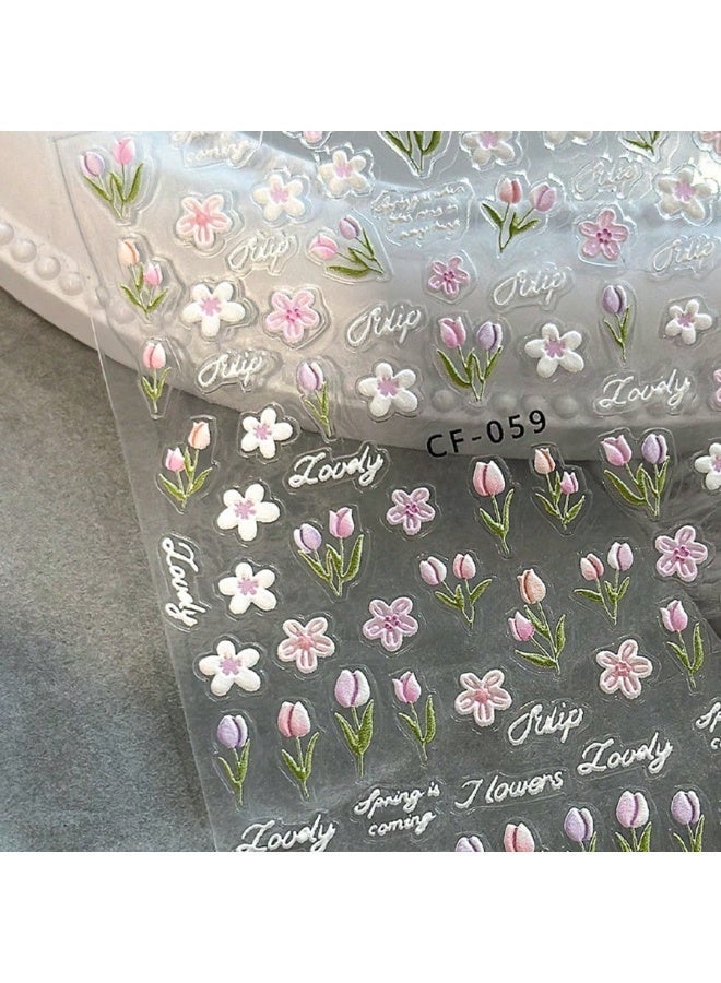 Self-Adhesive Nail Art Stickers With Pink Tulip And Floral Designs For Spring And Summer Manicure, 1 Sheet, 9.5 × 6.5 cm - Image 4