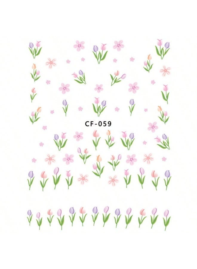 Self-Adhesive Nail Art Stickers With Pink Tulip And Floral Designs For Spring And Summer Manicure, 1 Sheet, 9.5 × 6.5 cm - Image 3